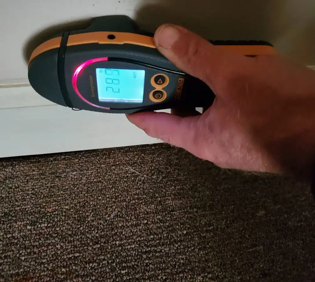 Moisture detection at baseboard during Burst Pipe Cleanup in Conover
